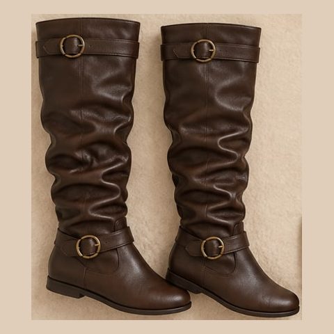 Brown knee-high slouch boots