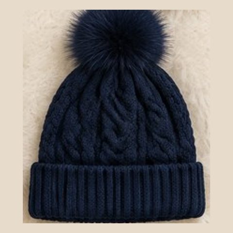 Navy pom beanie