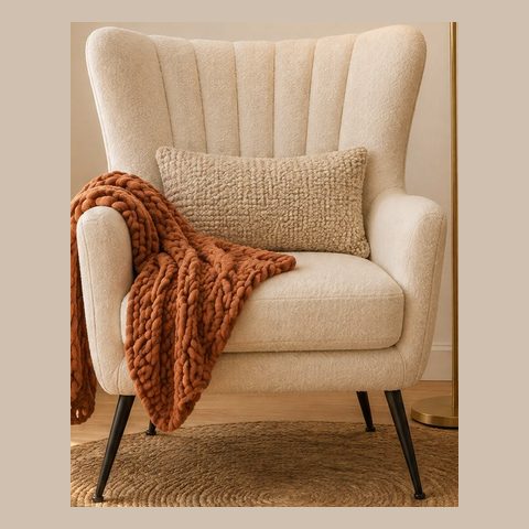 Ivory boucle accent chair