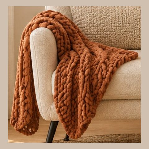 Terracotta chunky knit throw