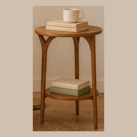Round wood side table