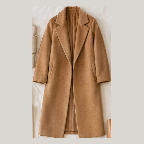 Camel long wool-blend coat