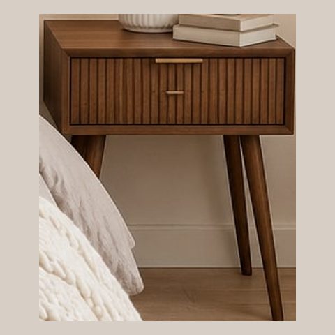 Fluted walnut nightstand