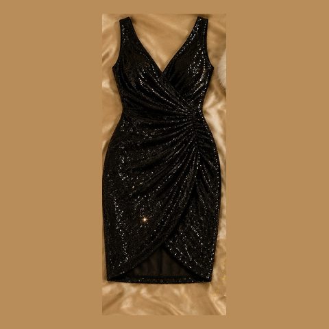 Black sparkle wrap dress