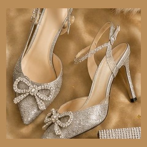Silver glitter bow heels