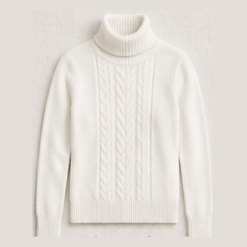 White cable-knit turtleneck
